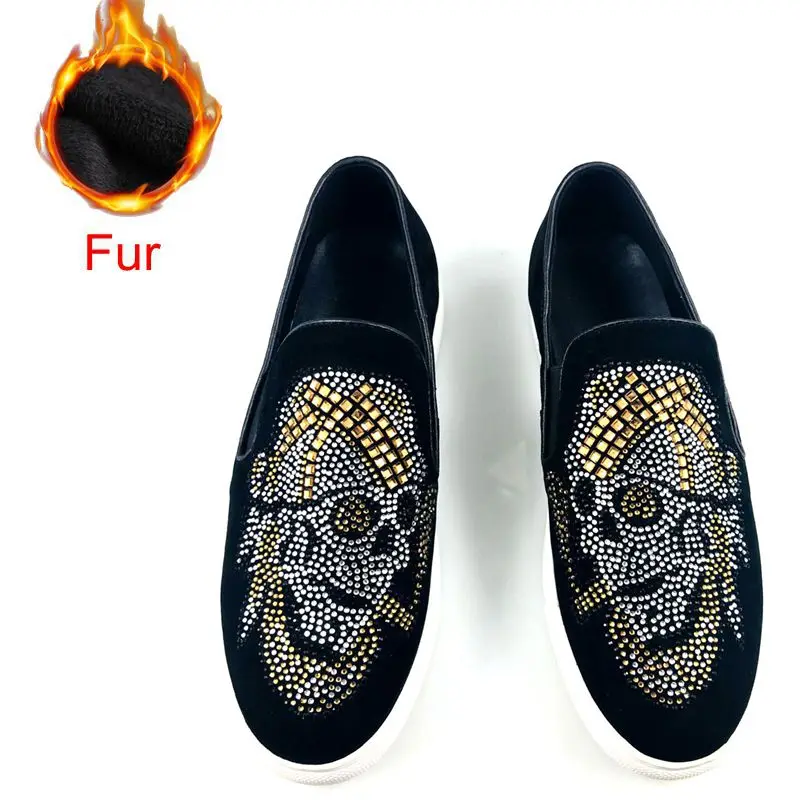 Fur Gold Г., роскошные Брендовые мужские лоферы нового дизайна с черепами и крутыми морскими роверами, мужские вечерние туфли, дизайнерские пиратские аватары, Прямая поставка - Цвет: Fur Gold