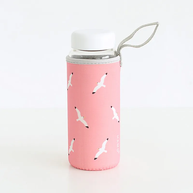 Pink Seagull Творческий Сиба ину стеклянная бутылка для воды с рукавом 475 мл милые лося белка Бутылки Кемпинг Спортивная бутылка Тур посуда для напитков Прямая поставка - Цвет: Pink Seagull
