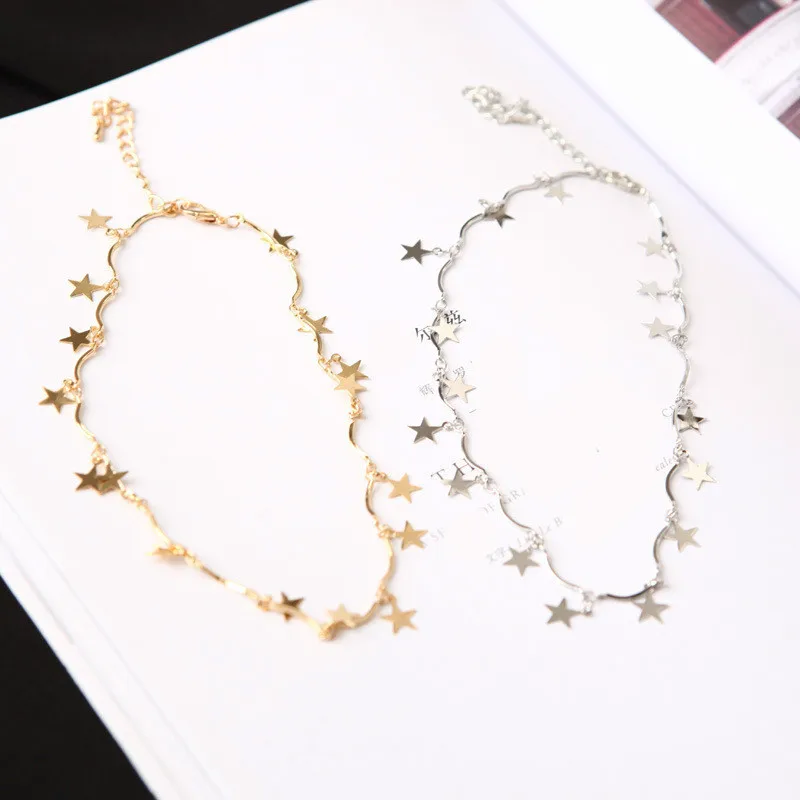 

Punk Fashion New Necklace Simple Five-pointed Star Clavicle Chain Wave Short Paragraph Collar Wholesale Necklace Sales