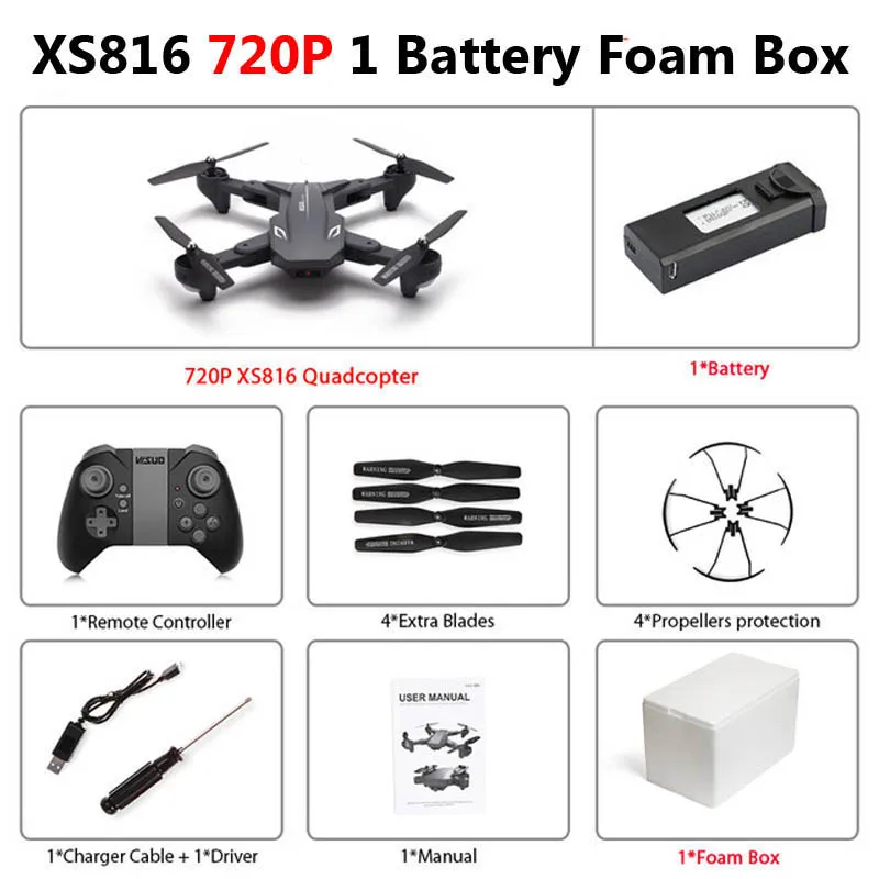 Visuo XS816 складной Дрон с двойной камерой 4K WiFi FPV селфи широкоугольный оптический поток позиционирования RC Квадрокоптер вертолет игрушки - Цвет: 720P 1 Battery Foam