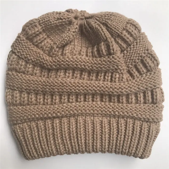 Gorro de punto para mujer gorro de invierno con cola de caballo touca beanie toca chapeu зимние женские головные уборы для женщин - Color: Brown