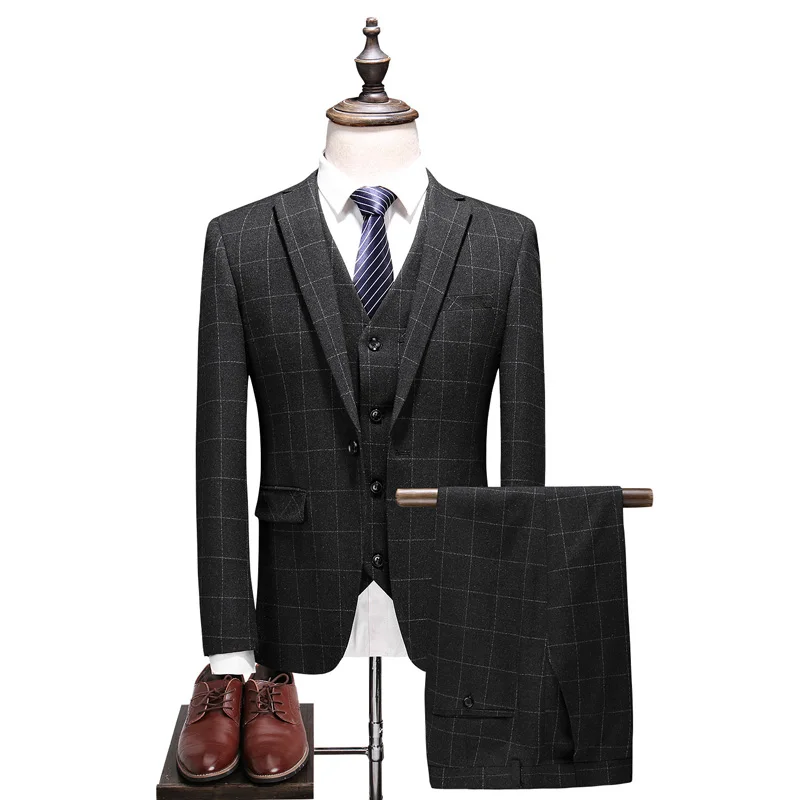 Новый стиль мужские костюмы из бутика деловые повседневные строгие трех предметов с одной кнопкой в