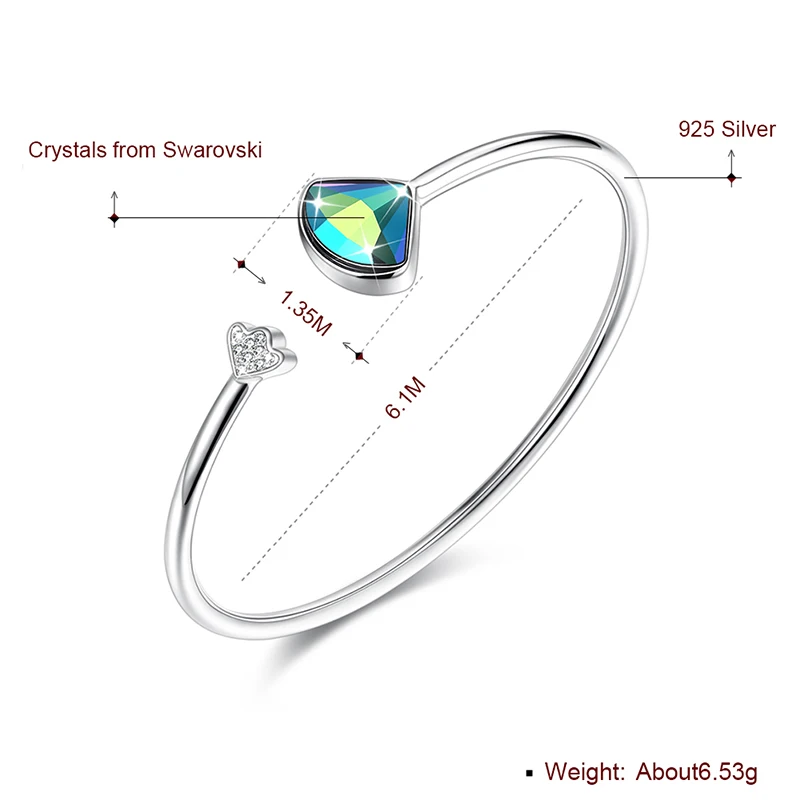 Женский Открытый браслет с кристаллами Swarovski серебро 925 пробы|Гибкие и жесткие