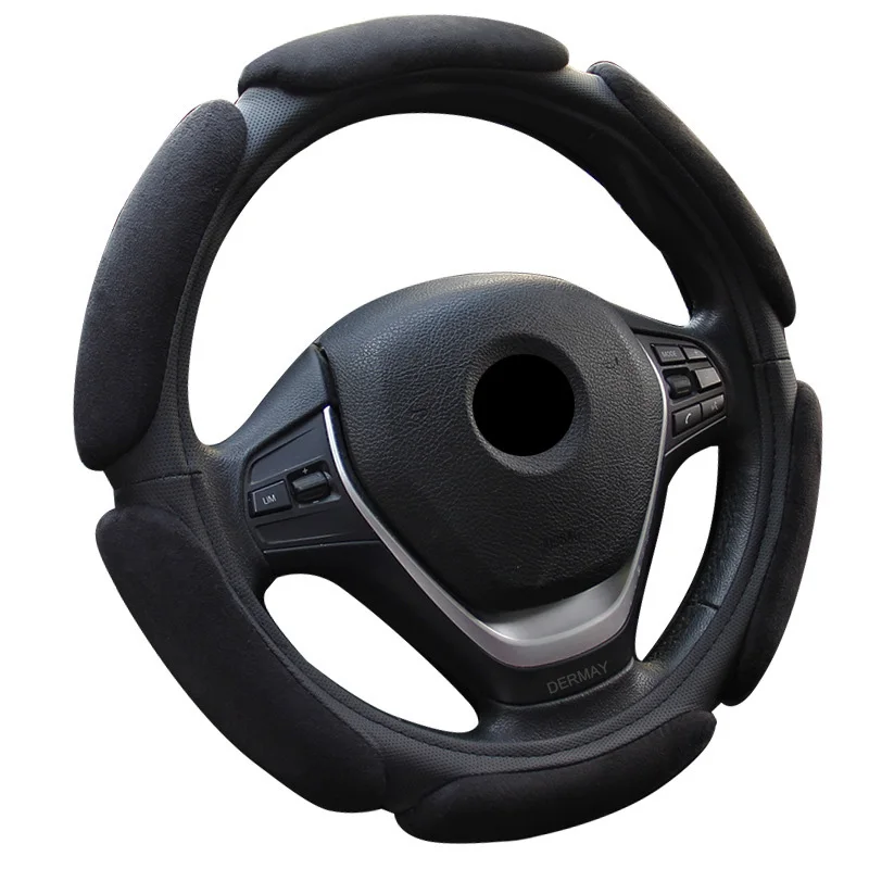 Black Нескользящий чехол на руль с 3D дизайном/Флокирование clothcar Оплетка на руль диаметром 38 см для 95% автомобиля - Название цвета: Black