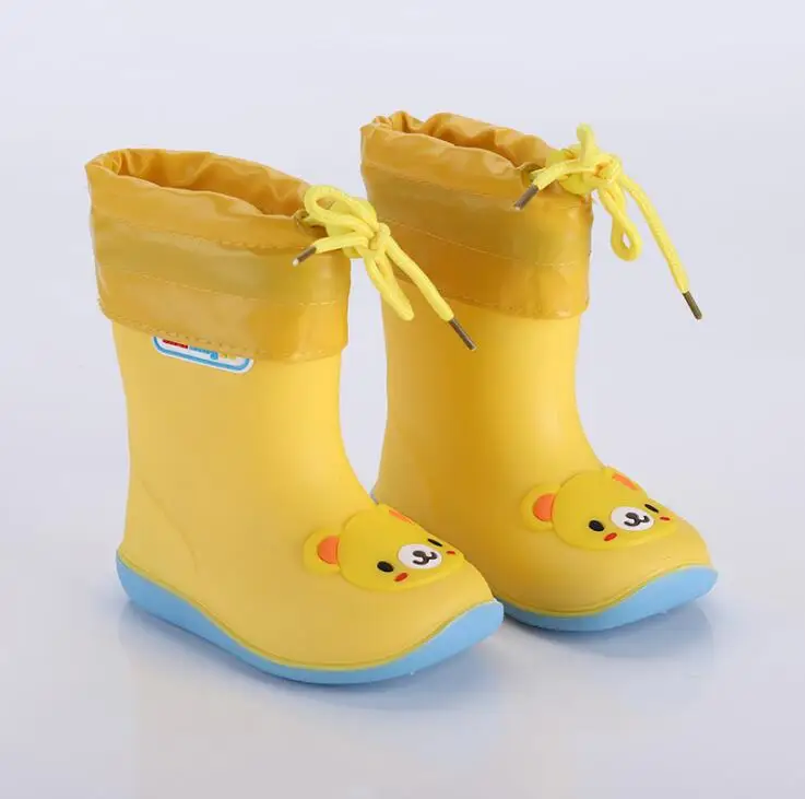 cartoon lace-up bear Сезон дождей; резиновая обувь; детские ботинки для девочек и мальчиков; детская водонепроницаемая обувь; резиновые сапоги ярких цветов; нескользящая водонепроницаемая обувь - Цвет: cartoon lace-up bear