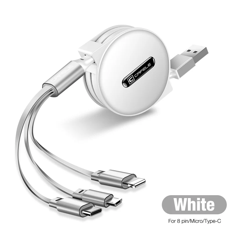 Cafele 3 в 1 Micro USB кабель для iPhone 6 type c кабель зарядного устройства портативный выдвижной кабель для зарядки телефона для Xiaomi huawei - Цвет: White