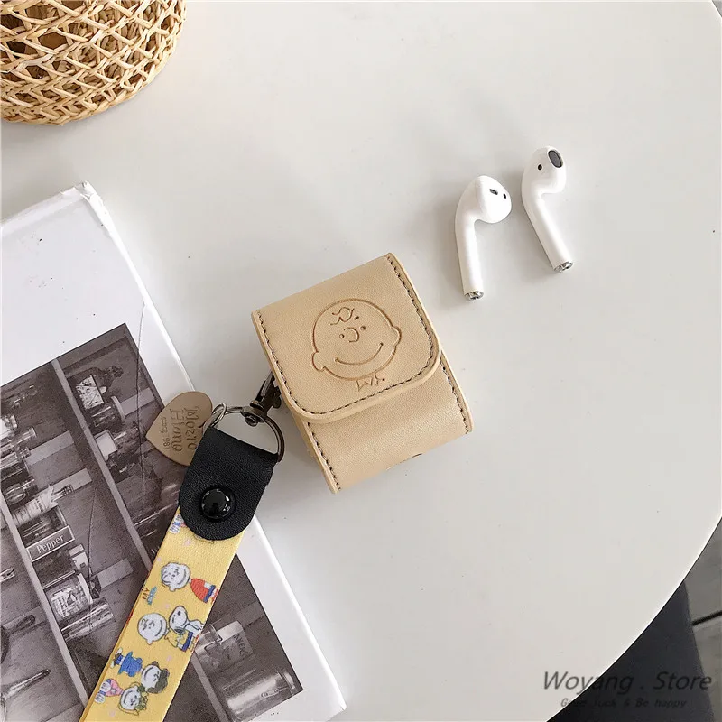 Мультфильм кожаный чехол для Airpods чехол Bluetooth наушники защитный чехол Роскошный милый ремешок для Airpods аксессуары Funda