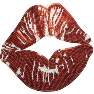 Clothing Women Shirt Top Diy Large Patch Lips Red Sequins deal with it T-shirt girls Iron on Patches for clothes 3D Stickers