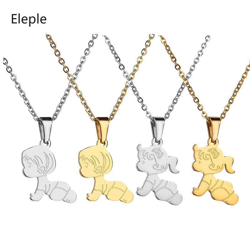 Eleple Cartoon Crawling Baby Boy Girl Necklaces for Women Men Stainless Steel Fashion Gifts Jewelry Pendant Necklace S-N587 | Украшения и