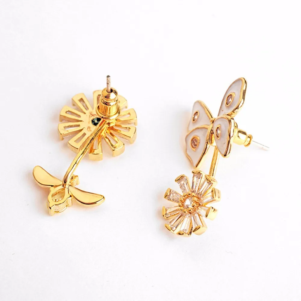 Kinitial Мода Очарование Циркон Кристалл Би цветок серьги бабочки для девочек Для