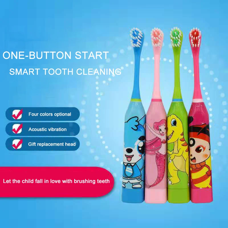Мягкая Детская электрическая зубная щетка с мультяшным рисунком двухсторонняя