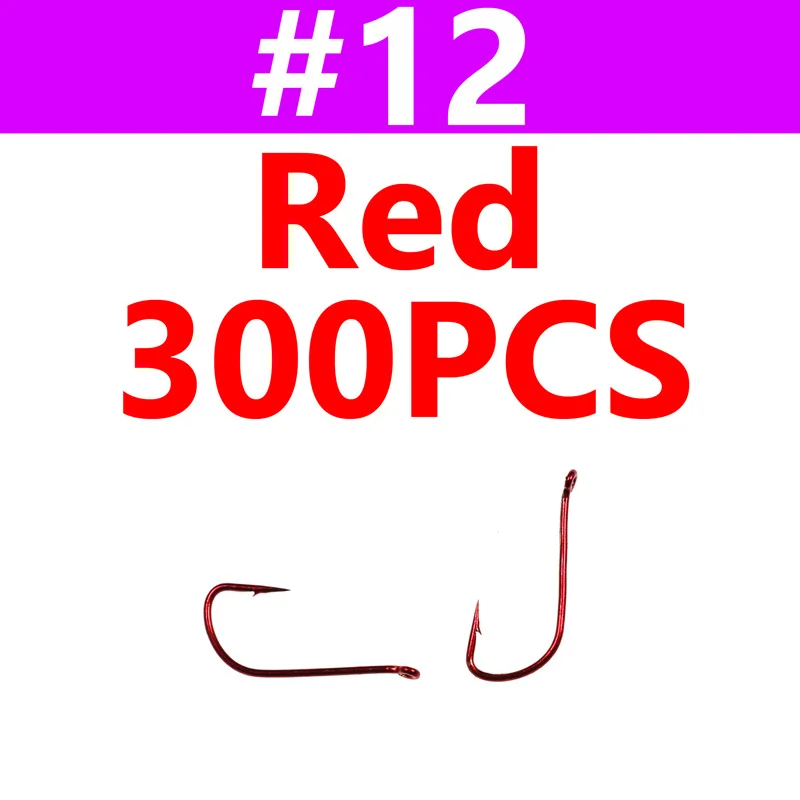 size12 red 300pcs 300 шт. Тонкий крючок с колючей проволокой для сухого завязывания мух, маленький крючок для ловли мух, красный, золотой цвет, крючки для ловли мух, тенкра, рыболовные крючки для форели - Цвет: size12 red 300pcs