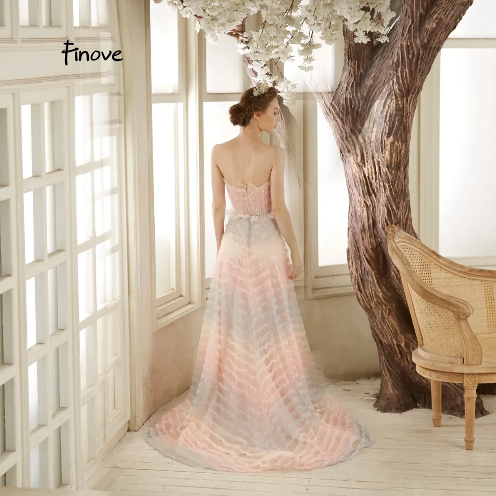 Finove вечернее платье длинное Новое поступление vestido de fiesta Gradation цвет с бисером Иллюзия Тюль женские платья плюс размер