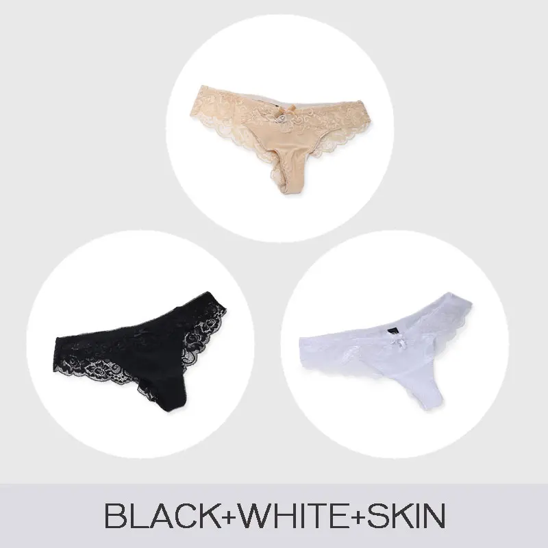 BLACK-WHITE-SKIN 3 шт./лот, CMENIN, сексуальные кружевные трусики, бесшовное женское нижнее белье, трусы, стринги, танга, бикини для женщин, прозрачные, для девушек, femme, T Back P0039 - Цвет: BLACK-WHITE-SKIN