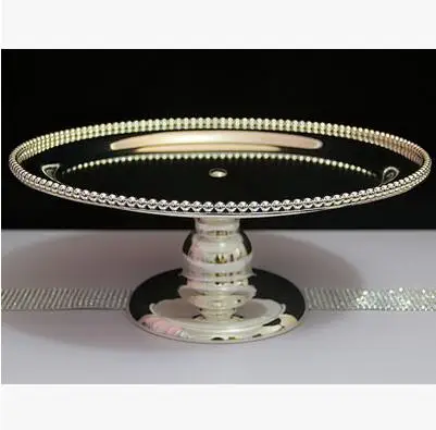 silver 1 1" Золотой/Серебряный поднос для торта с бусинами и основой, металлическая Фруктовая тарелка, десертная тарелка, вечерние принадлежности, украшение дома DGP057 - Цвет: silver 1