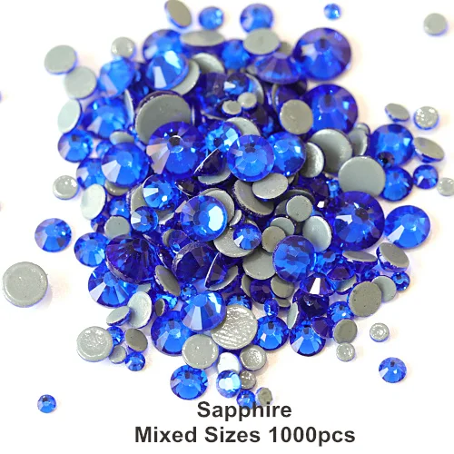 Sapphire Высокое качество стразы исправление стразы SS6-SS30 смешанные размеры Горячая фиксация стразы железо на камнях 1000 шт./лот украшения для одежды F0050 - Цвет: Sapphire