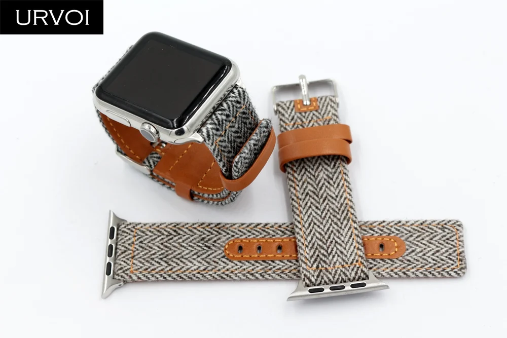 URVOI полотно холста для Apple Watch series 5 4 3 2 1 наручный джинсовый ремешок для iwatch рисунок гусиная лапка классический дизайн кожаный чехол