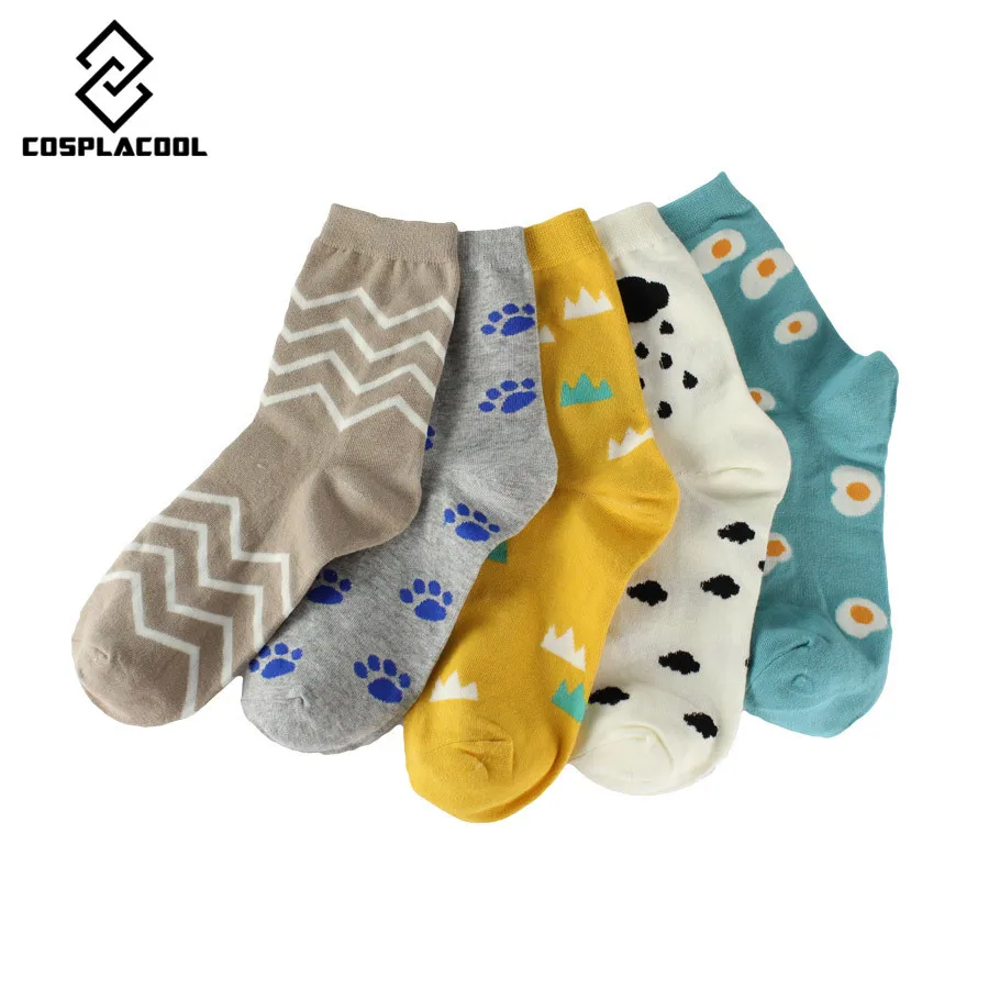 [COSPLACOOL] 5 пар/лот милые хлопковые носки для женщин и девочек Kawaii Egg Donut Sushi забавные