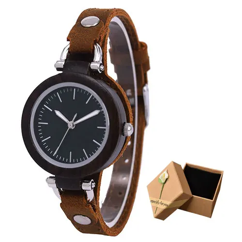 black watch with box Роскошные уникальные бамбуковые деревянные женские белые часы браслеты из мягкой кожи кварцевые наручные часы женские часы с подарочной коробкой Прямая поставка - Цвет: black watch with box