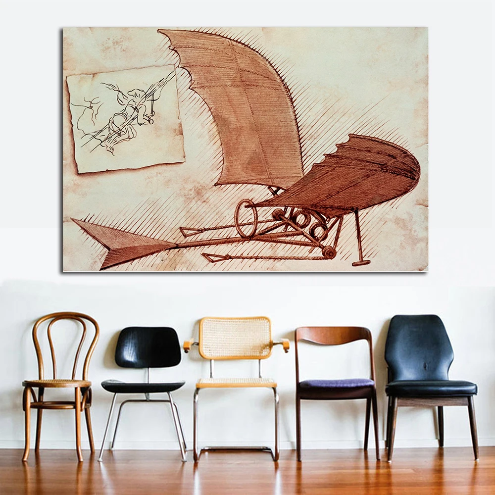 JQHYART LEONARDO DA VINCI Летающая машина настенные картины для гостиной холст искусство