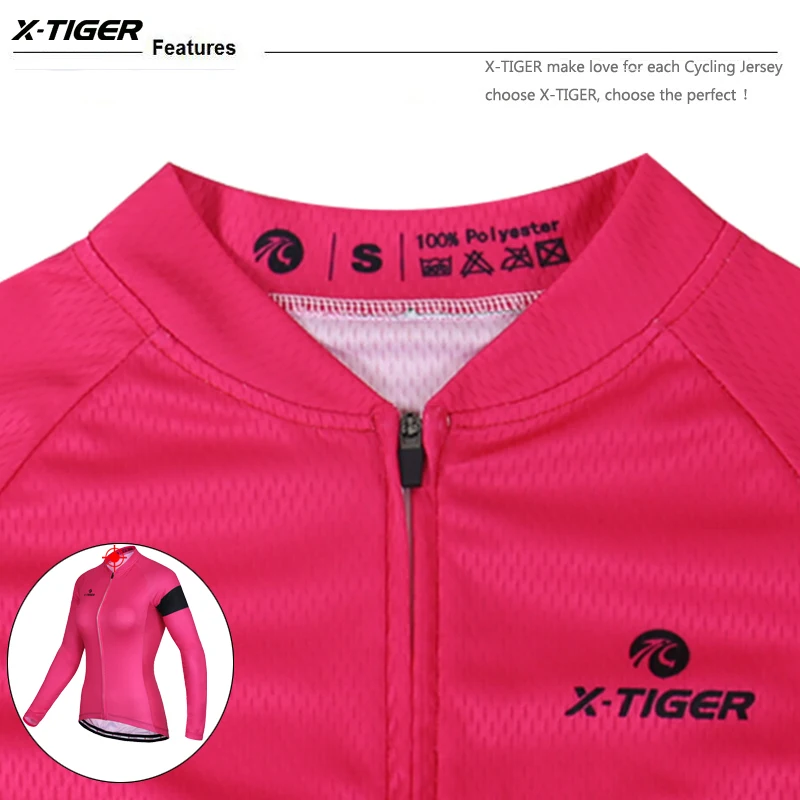 Осенняя одежда для велоспорта X-Tiger с защитой от ультрафиолета, полиэстер, одежда для велоспорта MTB, велосипедная одежда с длинным рукавом, Женский комплект для велоспорта, Джерси