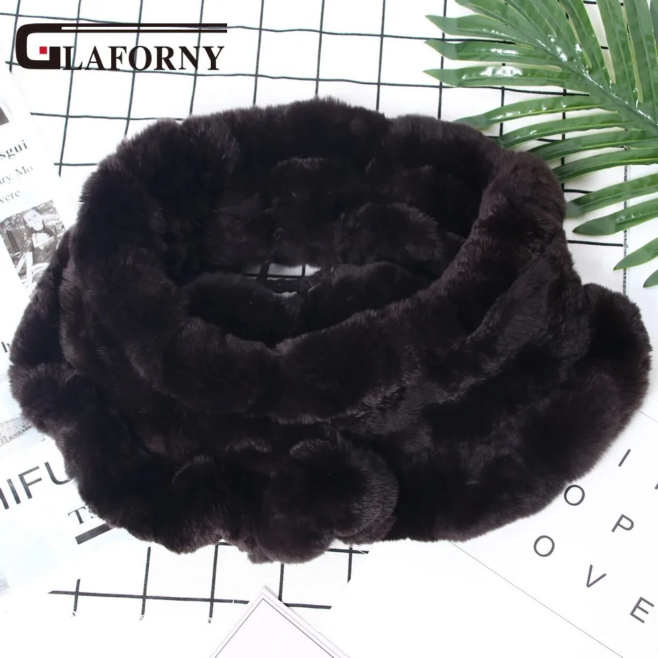 FXFURS, новинка, женские шарфы из меха кролика Рекс, кольца, зимний теплый меховой шарф, шарфы, снуд, высокое качество, натуральный мех, однотонный, модный