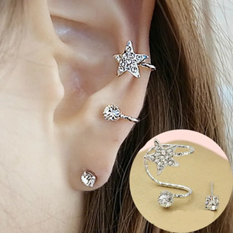 EK840 silver Новинка, клипса brincos, серьги, имитация жемчуга, кристалл, сердце, лист, звезда, цветок, ухо, кость, серьги-манжеты для женщин, мужчин, ювелирное изделие - Окраска металла: EK840 silver