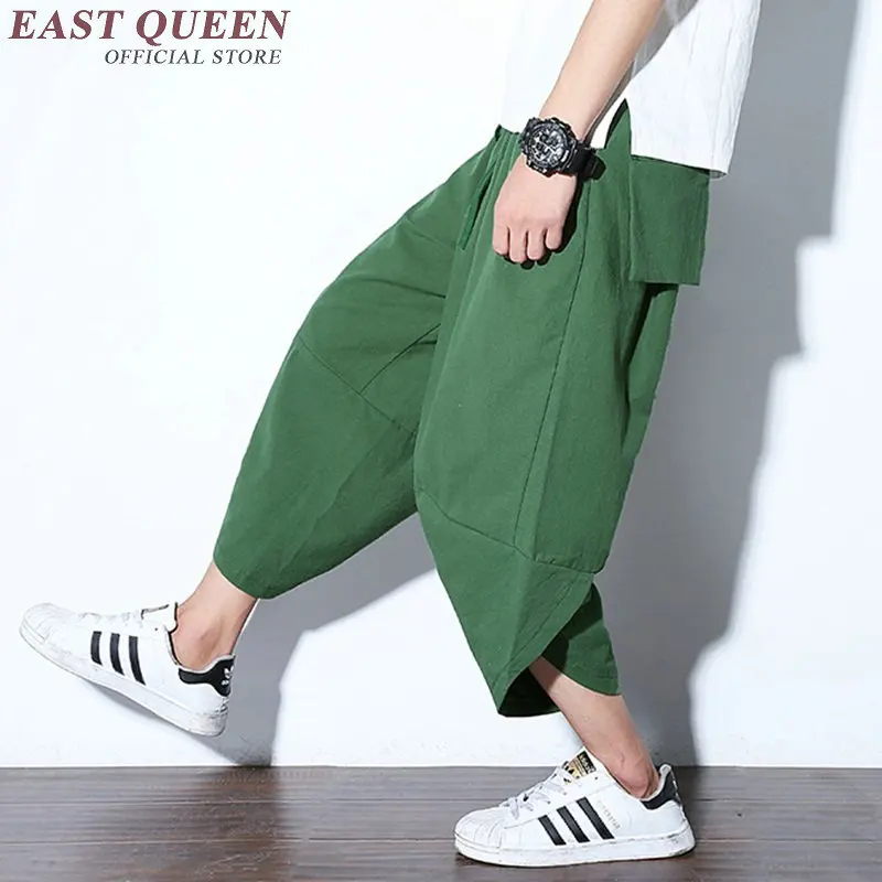 Летние мужские хлопковые льняные брюки со средней талией свободные шаровары в