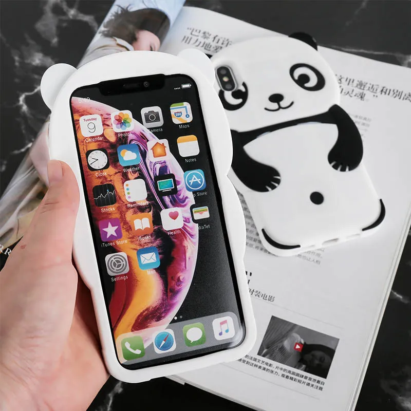 3D чехол с милой пандой и животными для iPhone 6, 6s, 7, 8 Plus, X, XS, силиконовый резиновый мягкий чехол для iPhone 7, 8, 5, 5S, SE, чехол для телефона