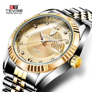 Imported Tevise Brand Mens Mechanical Watches Top brand luxury Roman Number Day Watch Automatic Wristwatch re