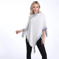 new fashion woman pullover knitted sweater white scarf for woman poncho dot tassel pullover lady ponchos and capes