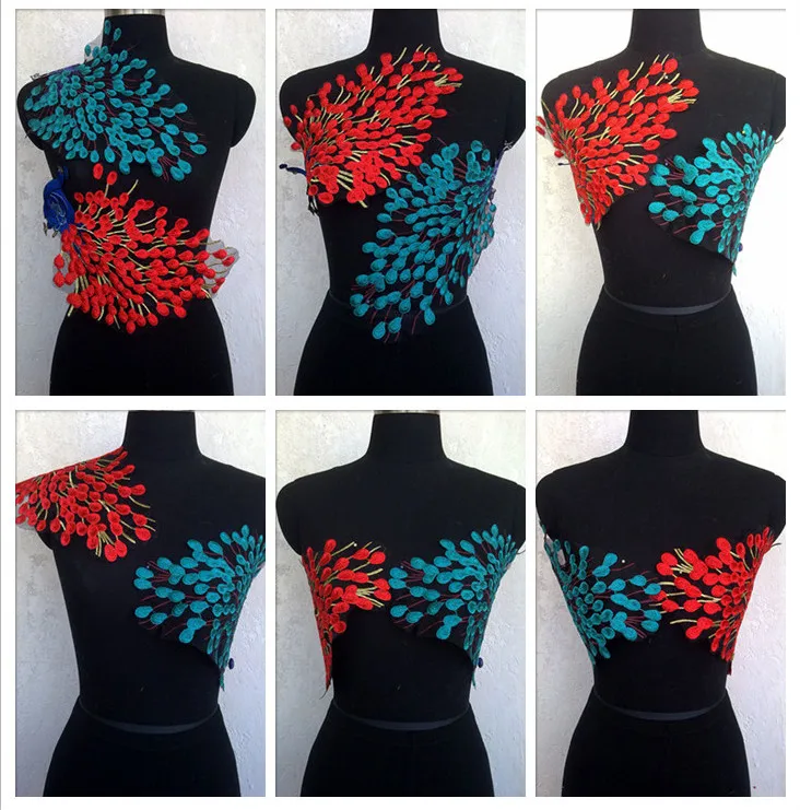 

1pc Peacock Organza embroidered New Venise Lace Applique Trims Lace Collar for Garment Accessories