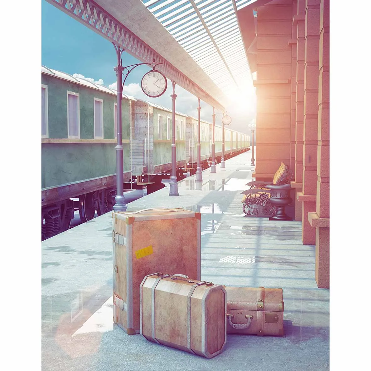 Фотофон Funnytree в винтажном стиле с кожаными чехлами для багажа поездом и