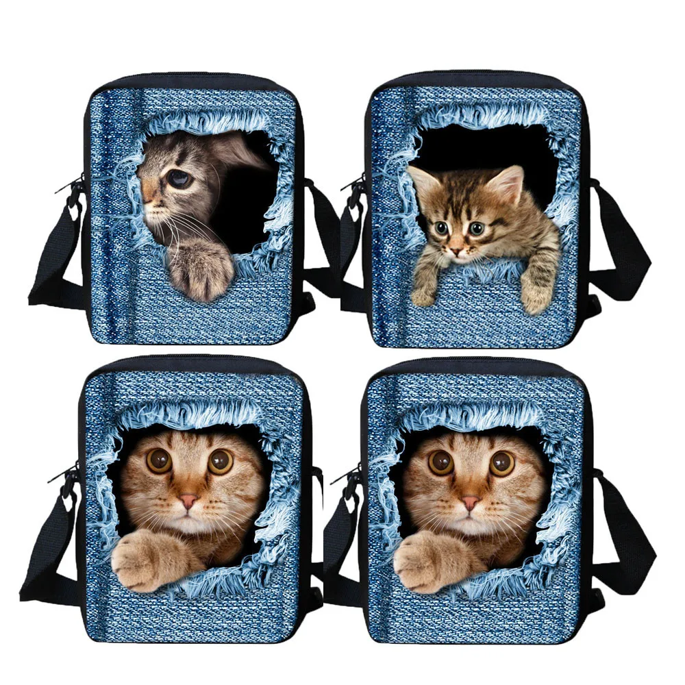 3D животных печати Cat Рюкзак Студент детей Колледж школьные сумки высокое качество холст Прекрасный животных Печать Сумки