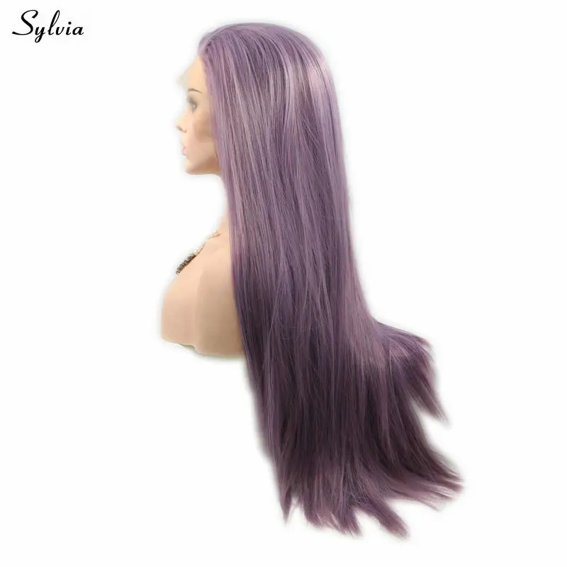 Sylvia 20-2" пастельный парик фиолетовый кружевной передний парик термостойкие синтетические волосы женские парики Шелковистые Прямые Вечерние парики для леди ежедневно