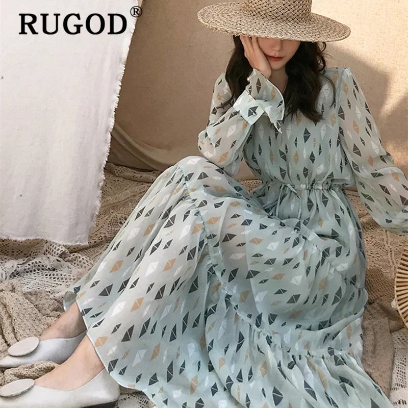 Женское шифоновое платье RUGOD элегантное свободное пляжное с высокой талией и