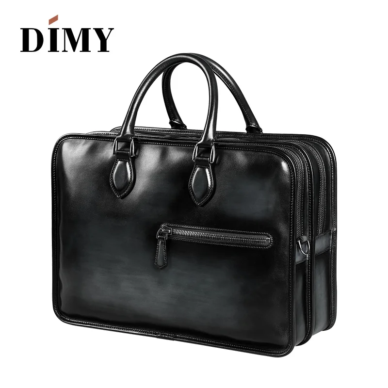 Gray DIMY рука патина Кожа Мужские портфели голландский телячьей сумки бизнес сумки двойная молния сумка для мужчин джентльмен - Цвет: Gray