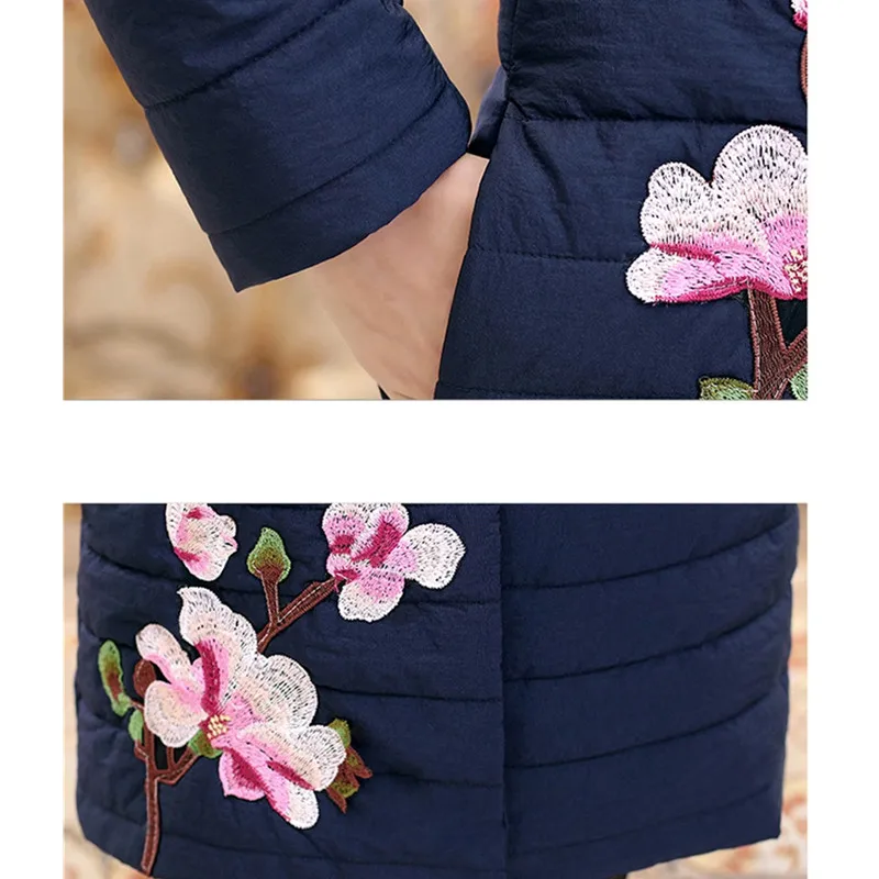 Женское базовое пальто зимняя куртка с вышивкой пуховое средней длины верхняя