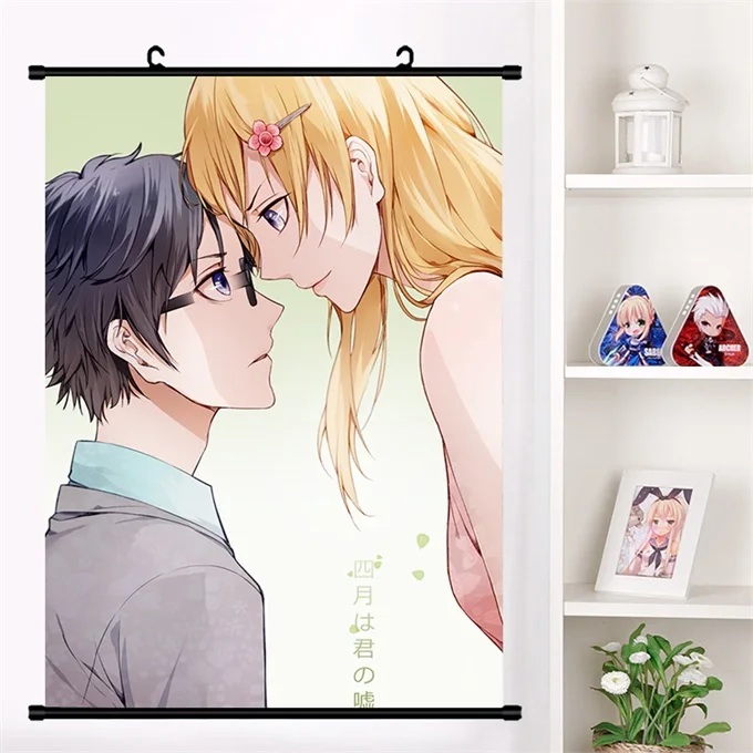 Милый аниме ваша лежа в апреле Arima Kousei Miyazono Kaori Косплей настенный свиток плакат Настенные подвесные плакаты домашний декор - Цвет: B