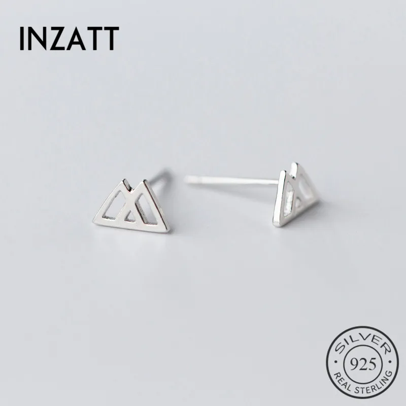 INZATT, настоящее 925 пробы, серебряные, минималистичные, геометрические, полые, треугольные серьги-гвоздики для модных женщин,, модный подарок для ювелирных изделий
