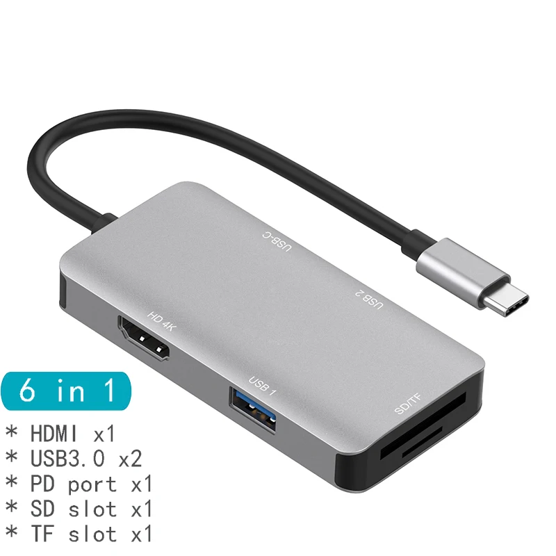 6in1 HDMI MODE Док-станция с разъемом типа C HDMI VGA USB power Delivery Hub для ноутбука Macbook Pro hp DELL Surface lenovo samsung Dock - Цвет: 6in1 HDMI MODE