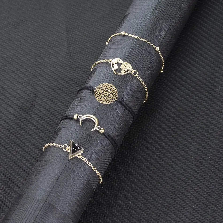 Модные богемные очаровательные браслеты набор женских золотых полых сердец Луны