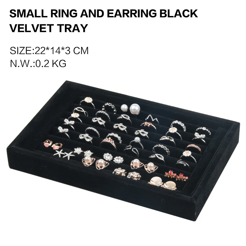 S Ring Tray Black Ледяной бархатный Штабелируемый Лоток с маленьким кольцом, черный 15 сетчатый лоток для ювелирных изделий для хранения в магазине, выставочный держатель для розетки - Цвет: S Ring Tray Black