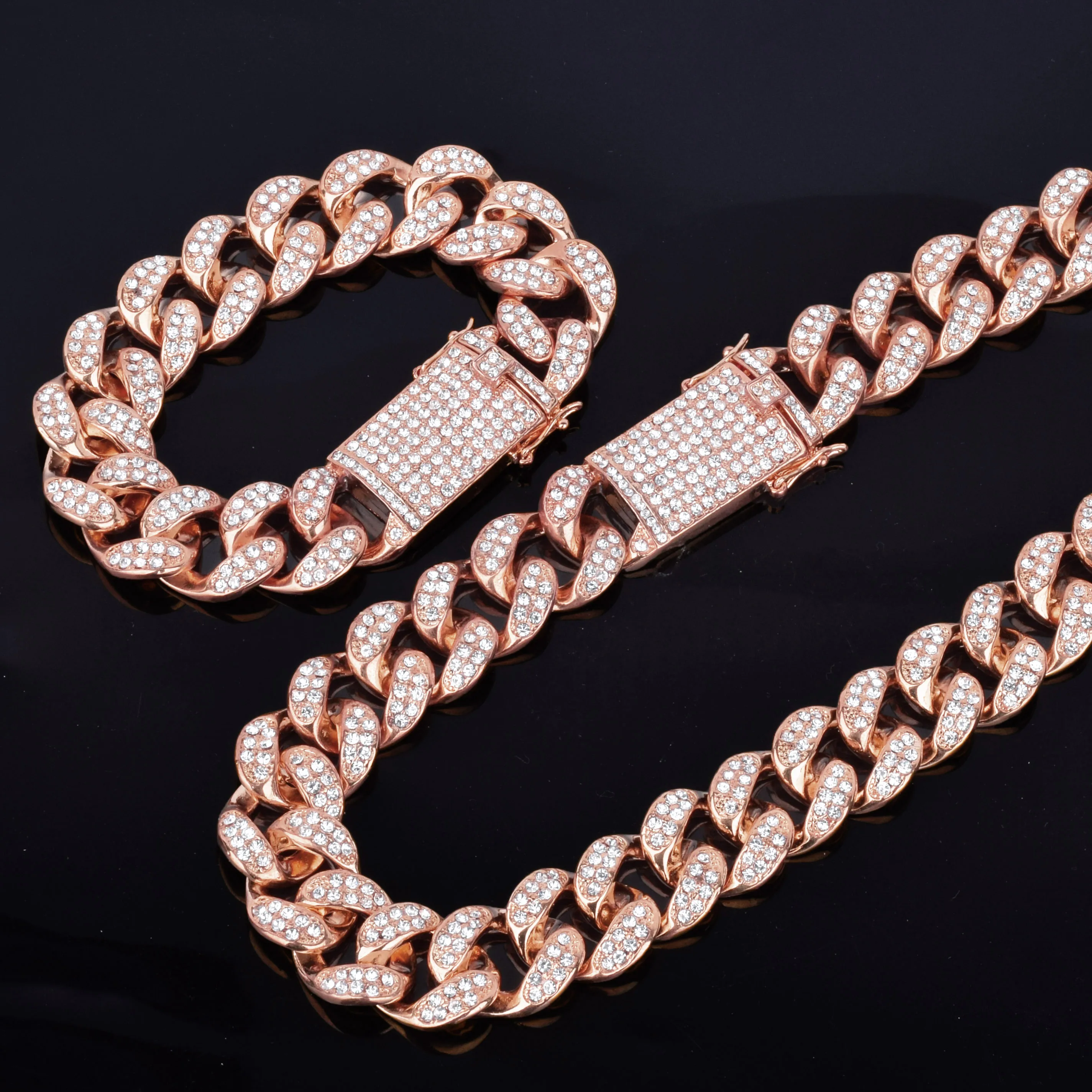 Сплав Кристалл тяжелый Майами кубинская цепочка с браслетом и ожерелье набор