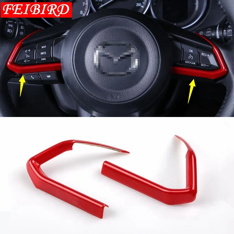 

АБС-пластик для Mazda 2 Demio 2015 2016 2017 2018 2019, автомобильные аксессуары, накладка на руль, красное матовое серебристое Углеволокно