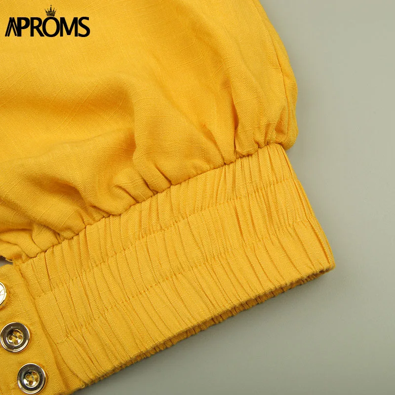 Aproms желтая блузка с глубоким v-образным вырезом и галстуком-бабочкой, женская летняя сексуальная рубашка с открытой спиной и длинным рукавом, крутая уличная одежда для девочек, укороченный топ с высокой талией