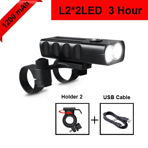 L2 1200mAh NEWBOLER 2400 люмен, 3 светодиодный велосипедный светильник, 5200 мА/ч, L2/T6, вспышка, светильник, зарядка через USB, велосипедный передний светильник, набор, 2 держателя, аксессуары для крепления - Цвет: L2 1200mAh