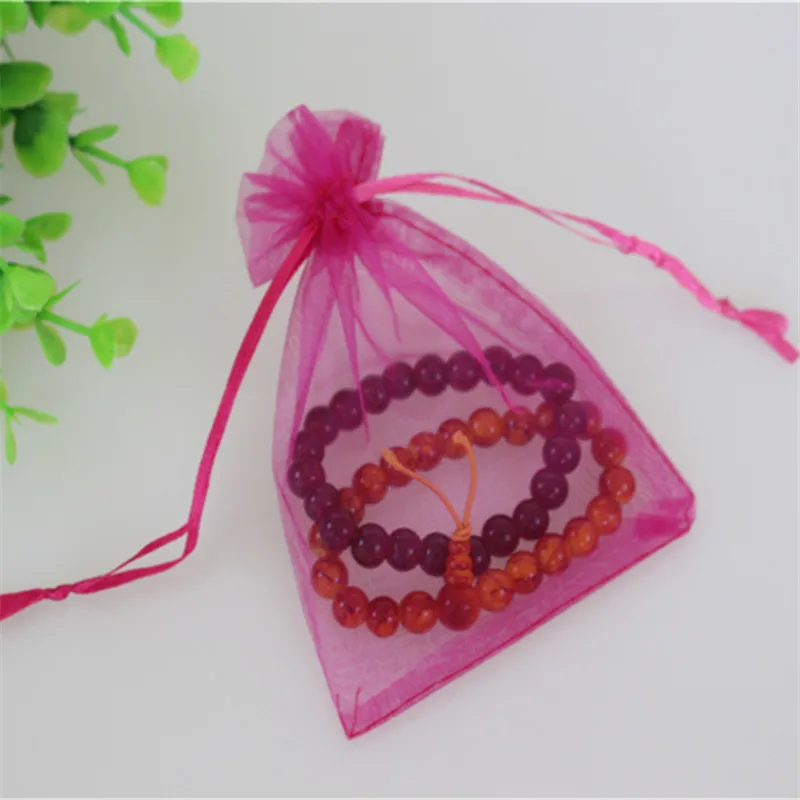 Оптовая продажа 100 шт./лот 7*9 см ярко-розовые мешочки для упаковки ювелирных