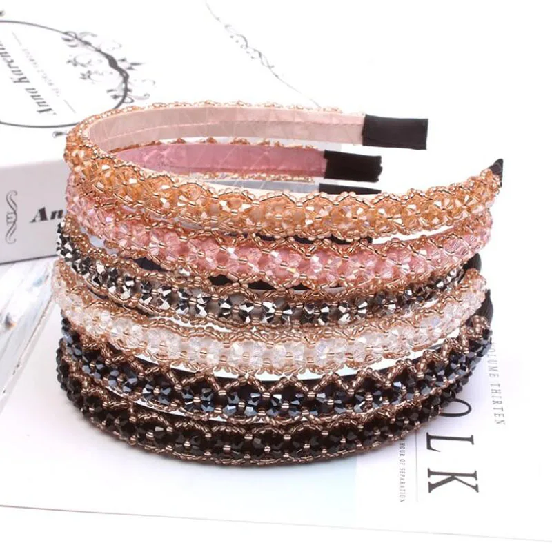 10pcs/lot Fashion Jewelry Girls Hairbands Knit Beads 15mm Wide Headwear Plastic Hair Accessories For Women |