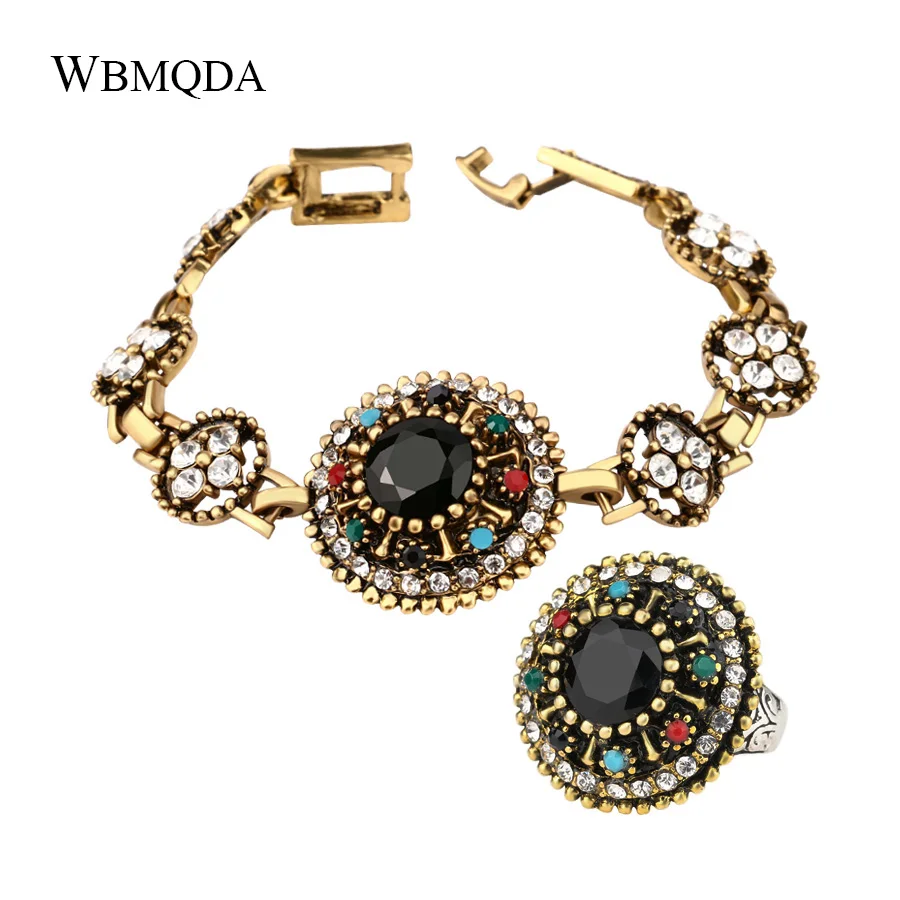 2 шт./лот Винтажные Ювелирные наборы в стиле бохо черные браслеты и кольца с